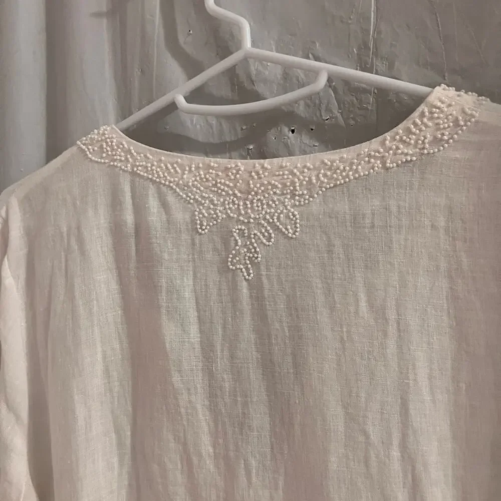Lilly Pulitzer Amelia island tunic resort white beaded size s 100% linen - Picture 7 of 7